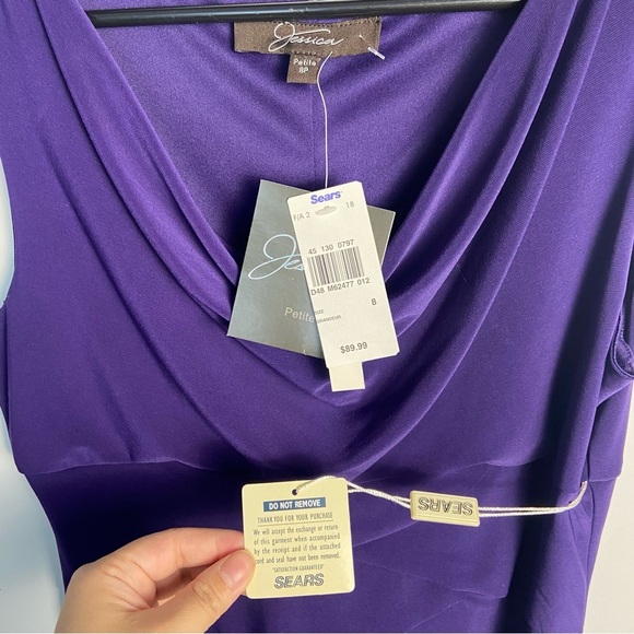 ⚪️ NWT Vintage Jessica Purple Mini Cowl Neck Tiered Dress - Picture 7 of 7